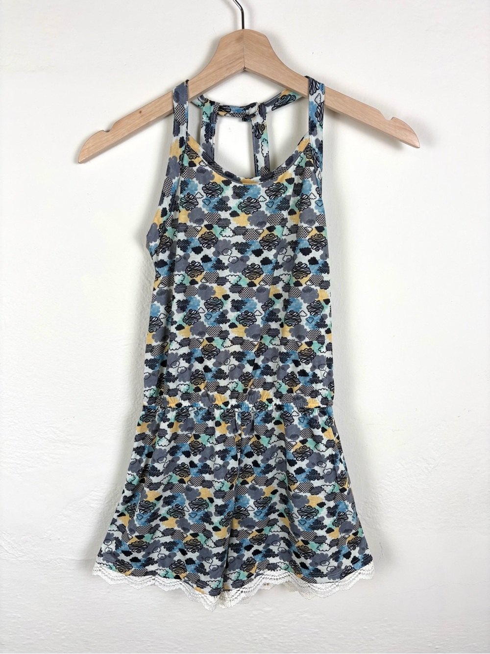 NWT Matilda Jane Girls 8 In My Dreams Cloud Print Lace Trim Sleeveless Romper